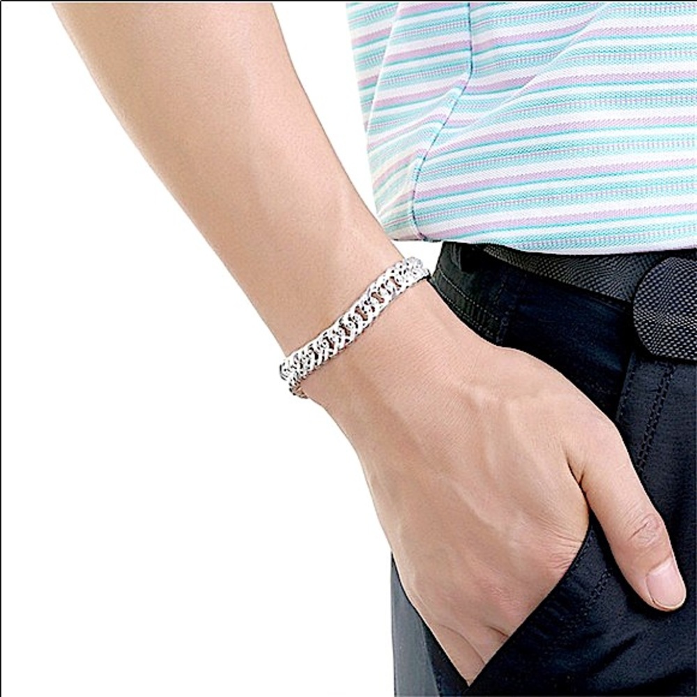 STERLING SILVER CHAIN LINK PLATED  10mm UNISEX NECKLACE BRACELET SET - Picture 7 of 7